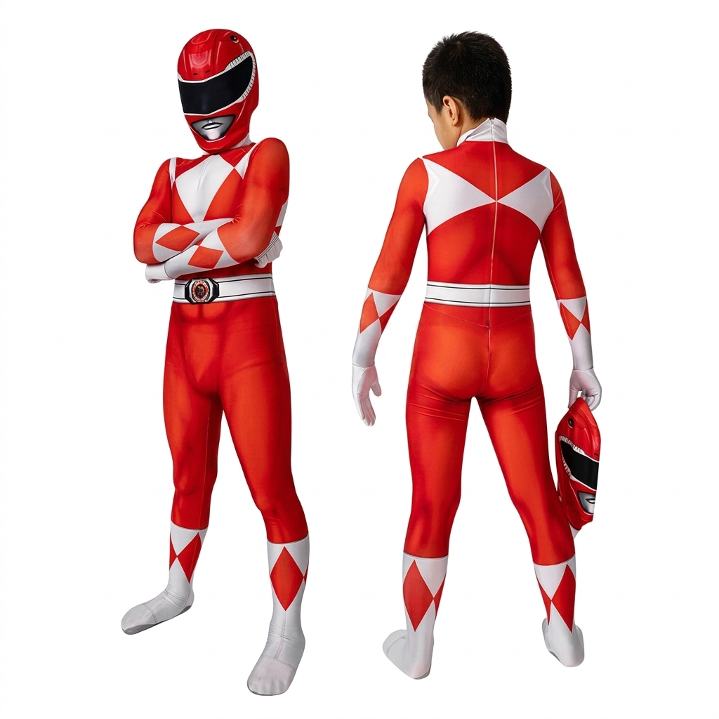 Kids Red Ranger Cosplay Suit 3D Spandex Costume Christmas Gifts for Children
