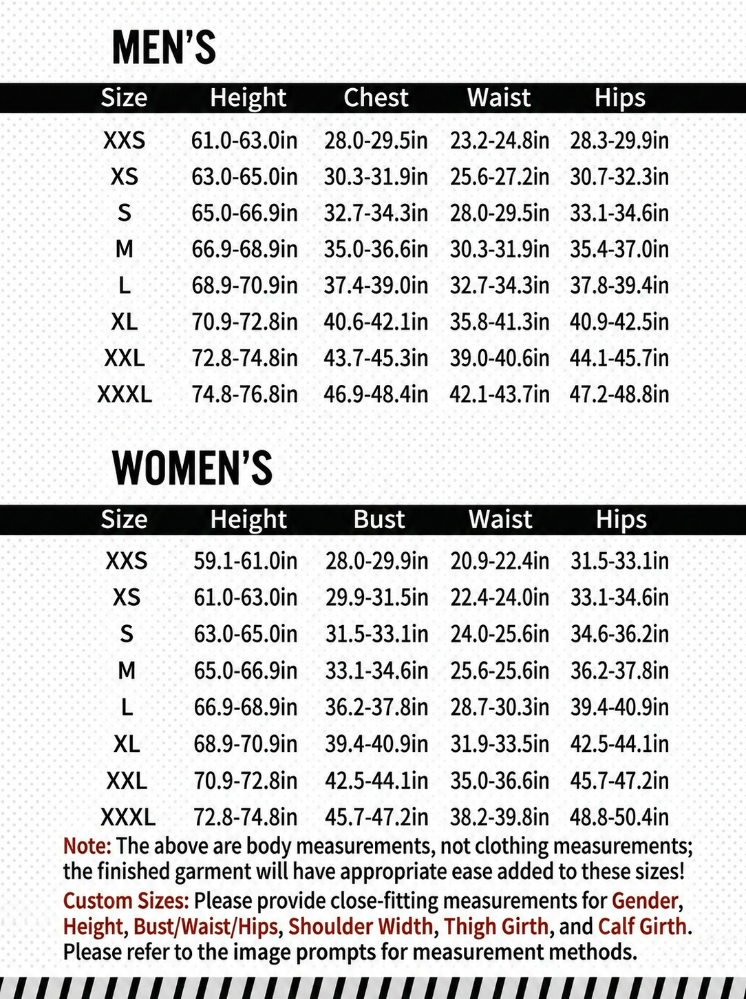 Men Size Chart